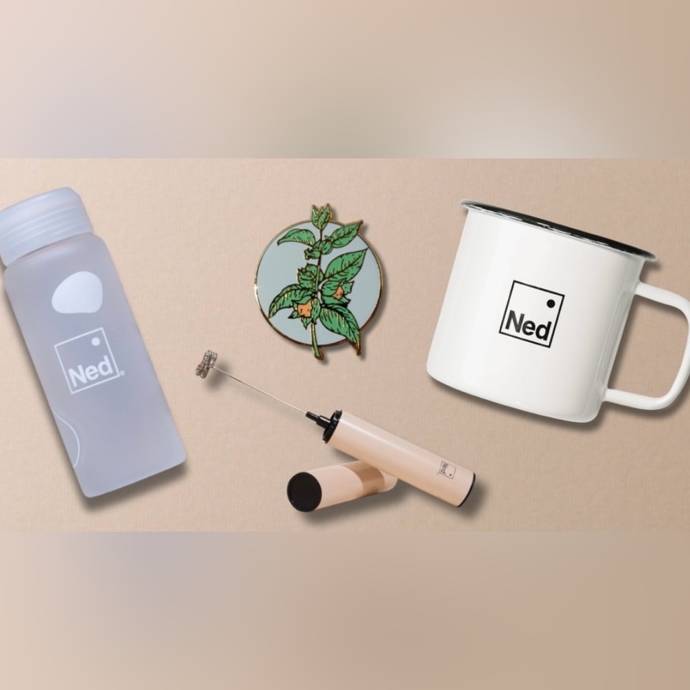 Water bottle, whisk and mug set